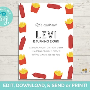 Fries Birthday Invitation Template, Editable Fries Birthday Party Invite, Instant Download