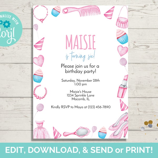 Dress Up Theme Birthday Invitation Template, Editable Dress Up Birthday Party Invite, Instant Download, Paperless POST