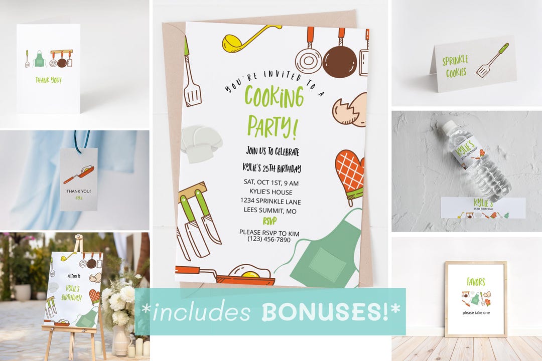 Cooking Birthday Party Invitation Template, Editable (instant Download ...