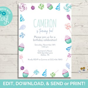 Lollipop Invitation Template, Lollipop Birthday Invite, Lollipop Party Invite, Instant Download