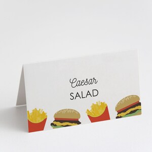 Plantilla de carpa de hamburguesas y papas fritas, etiquetas editables para fiestas de cumpleaños (descarga digital)