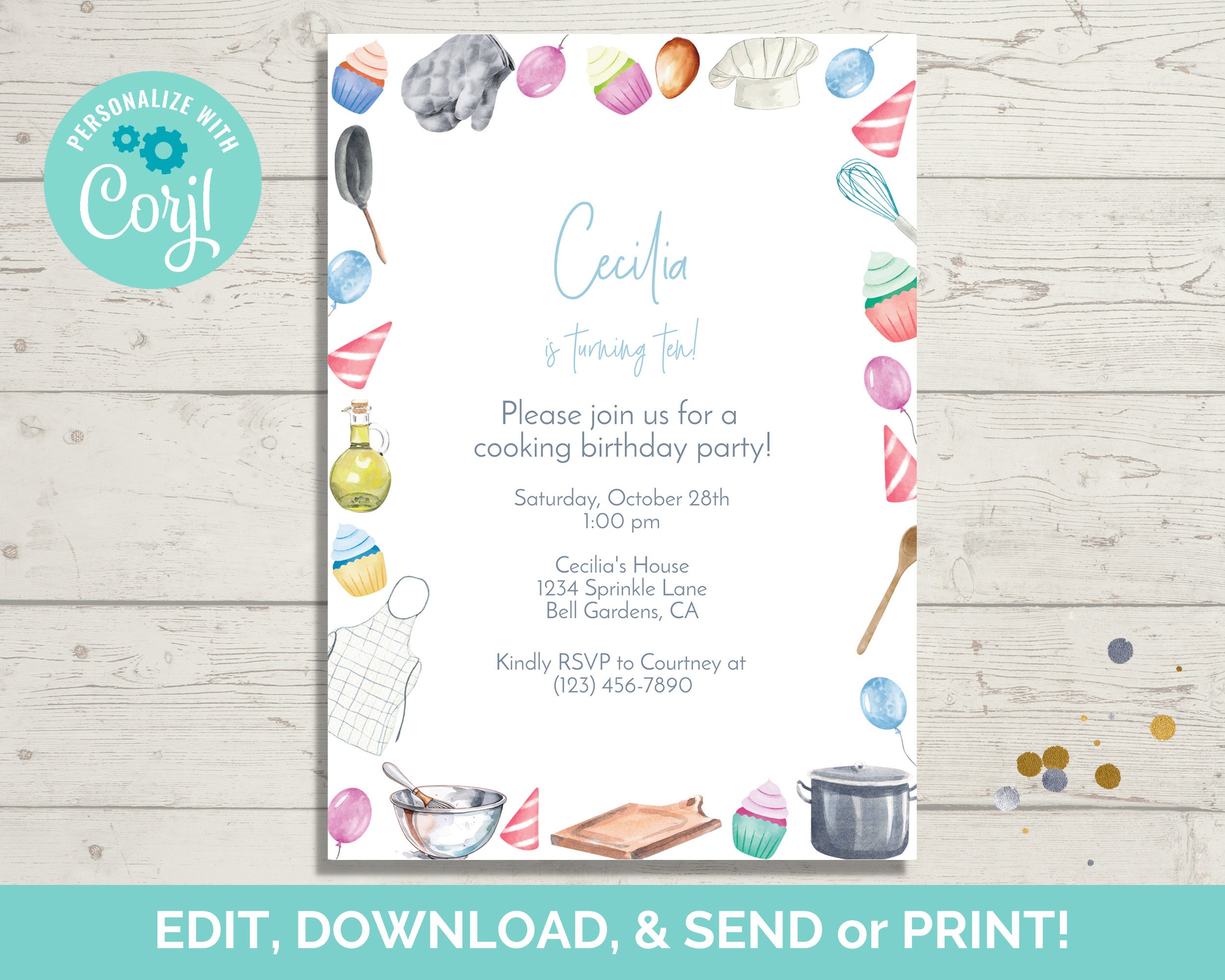 Cooking Party Invitation Template, Cooking Party Birthday Invite
