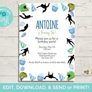 Indoor Skydiving Invitation Template, Indoor Skydiving Birthday Party Invite, Editable Invitation Template, Instant Download