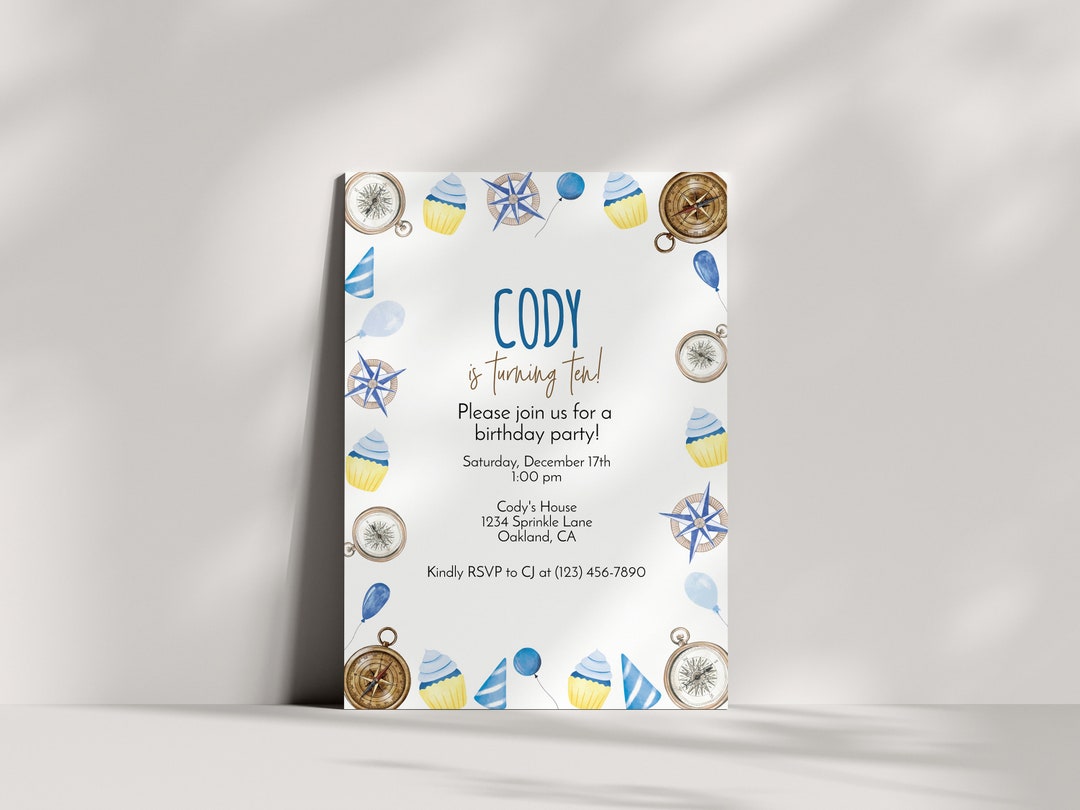 Compass Birthday Invitation Template, Editable Compass Birthday Party ...