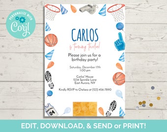 Basketball Birthday Invitation Template, Editable Basketball Birthday Party Invite, Instant Download, Paperless POST