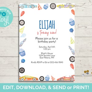Race Car Invitation Template, Race Car Birthday Invite, Race Car Invite, Editable Invitation Template, Instant Download