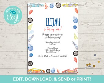 Race Car Invitation Template, Race Car Birthday Invite, Race Car Invite, Editable Invitation Template, Instant Download, Paperless POST