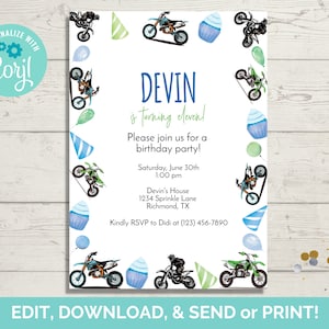 Dirt Bike Birthday Invitation Template, Editable Dirt Bike Birthday Invite, Dirt Bike Party Invite, Instant Download