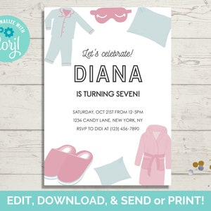 Slumber Party Birthday Invitation Template, Editable Sleepover Birthday Party Invite, Instant Download