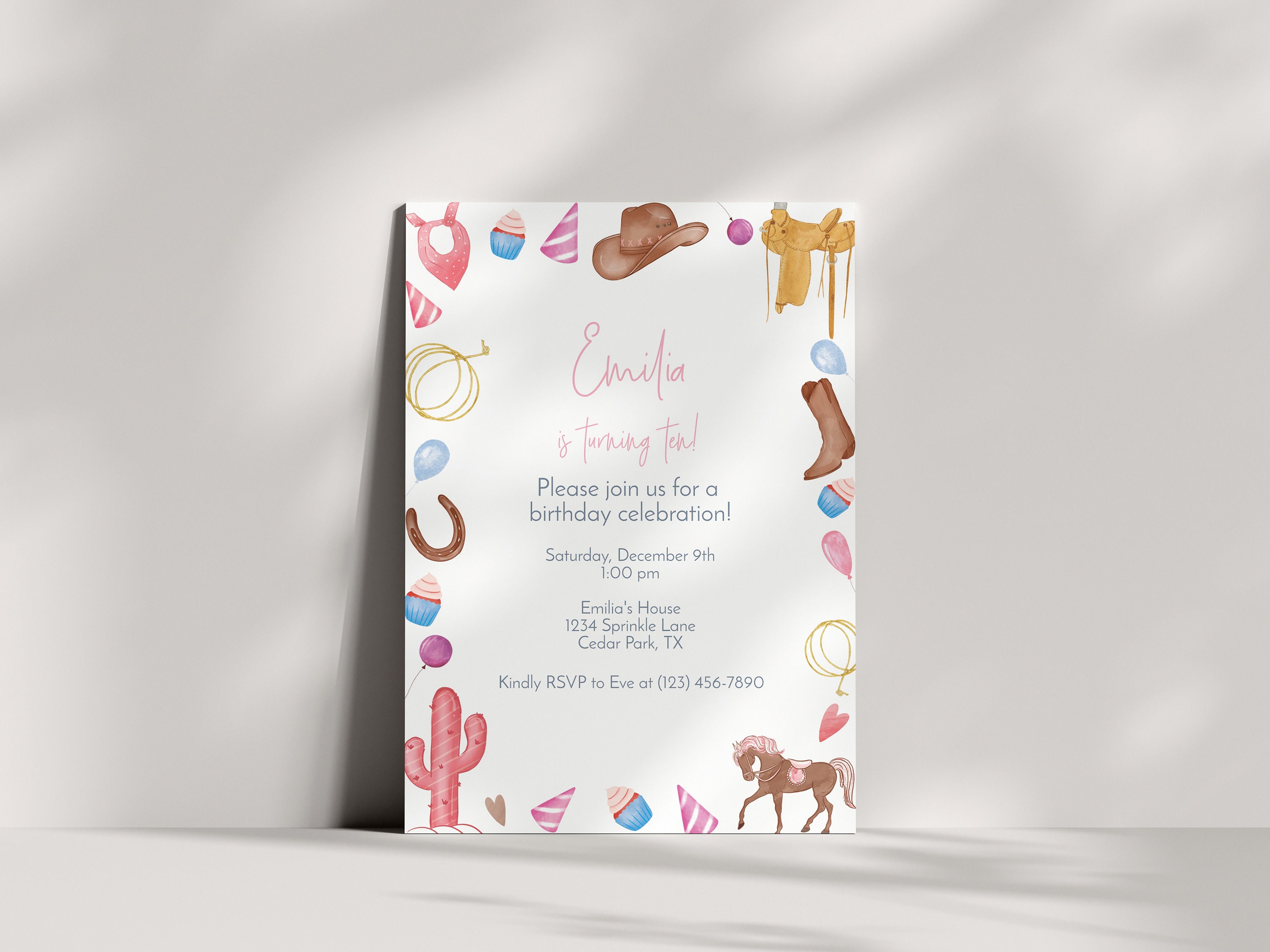 Cowgirl Birthday Invitation Template Editable Western Invite (instant