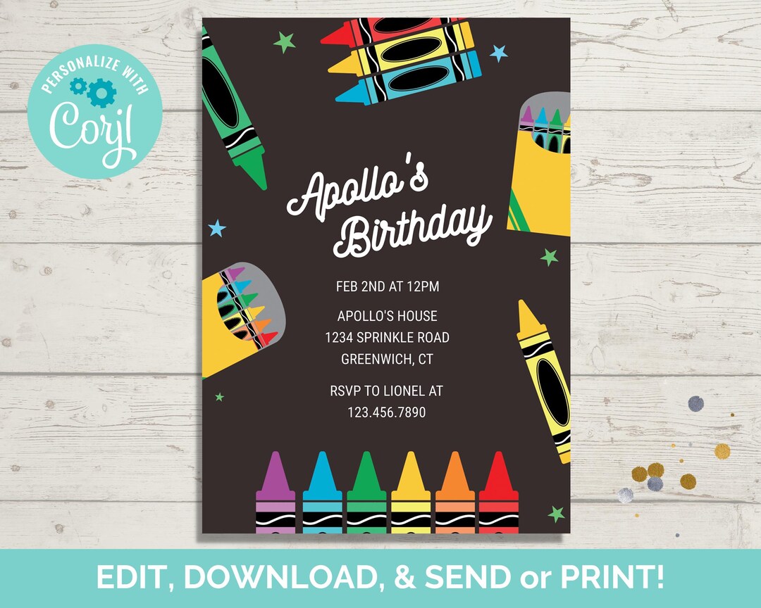 Coloring Birthday Invitation Template, Editable Color Party Invite ...