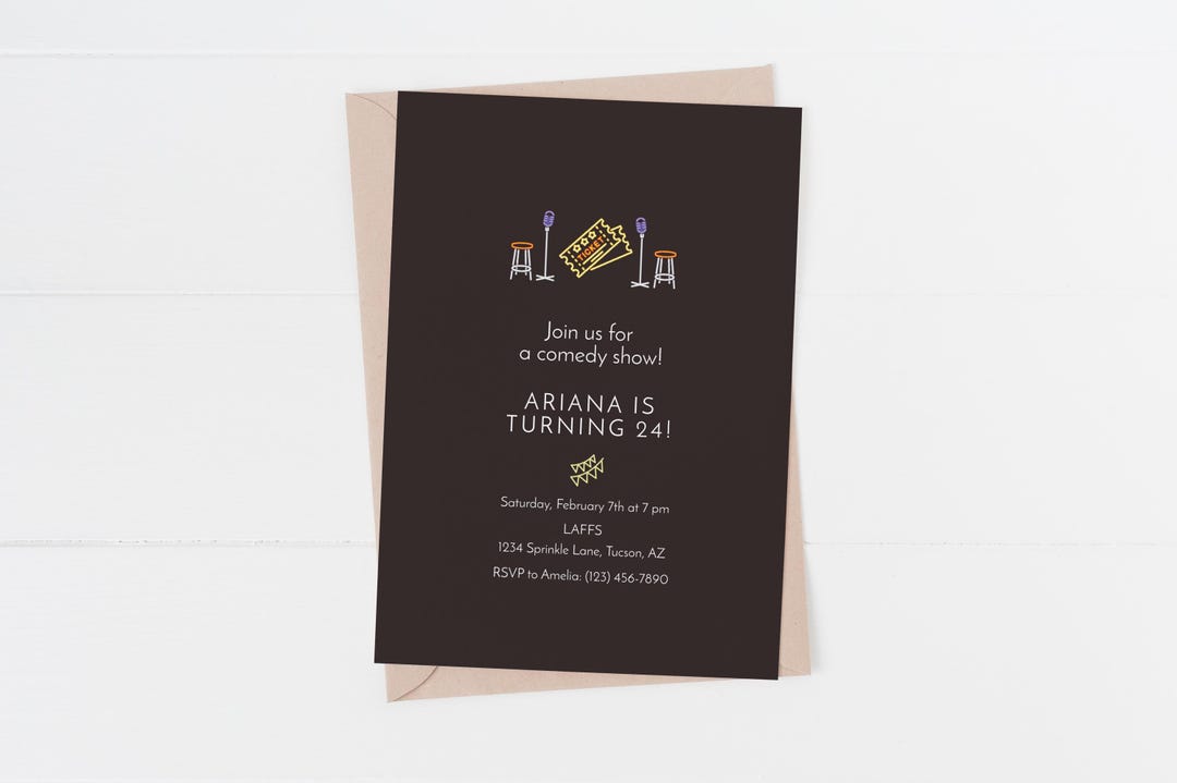 Comedy Show Birthday Invitation Template, Editable Open Mic Comic Party ...
