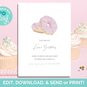 Donut Birthday Invitation, Birthday Invite, Instant Download, Template, Printable