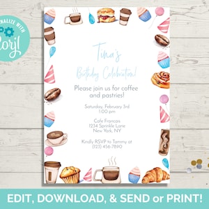 Coffee and Pastries Invitation Template, Coffee and Pastries Birthday Invite, Editable Invitation Template, Instant Download