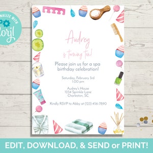 Spa Birthday Invitation Template, Spa Birthday Invite, Spa Party Invite, Editable Invitation Template, Instant Download