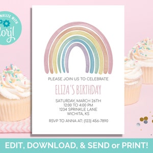 Rainbow Birthday Invitation, Rainbow Invite, Instant Download, Template, Printable