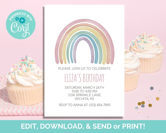 Rainbow Birthday Invitation, Rainbow Invite, Instant Download, Template, Printable