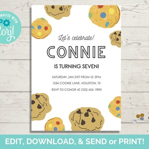 Cookie Birthday Invitation Template, Editable Cookie Birthday Party Invite, Instant Download