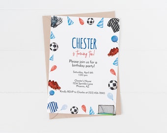 Plantilla de invitación de cumpleaños de fútbol, invitación editable (descarga digital)