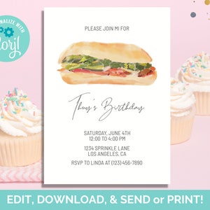 Banh Mi Birthday Invitation Vietnamese Sandwich, Instant Download, Template, Printable