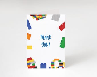 Blocks Thank You Card Template, Printable Favor (Digital Download)