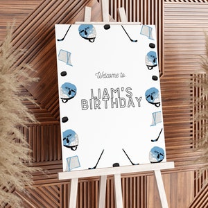 Plantilla de cartel de bienvenida de hockey, póster de cumpleaños de hockey, decoraciones para fiestas de hockey, plantilla editable, descarga instantánea