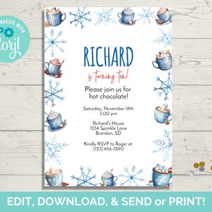 Hot Chocolate Birthday Invitation Template, Editable Hot Chocolate Birthday Party Invite, Hot Cocoa Invite, Instant Download