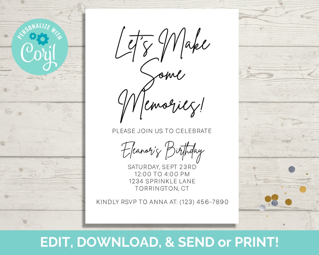 Black and White Birthday Invitation Template, Birthday Invite, Any Age