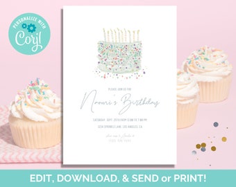 Sprinkle Cake Birthday Invitation Template (Digital Download)