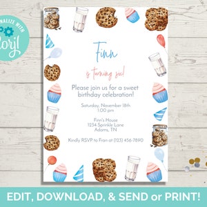Milk and Cookies Invitation Template, Milk and Cookies Birthday Invite, Cookie Invite, Instant Download