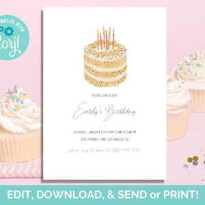 Birthday Cake Invitation Template, Birthday Invite, Editable Invitation, Cake Invite, Instant Download, Template, Printable, Paperless POST