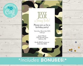 Camo Birthday Invitation Template, Editable Party Invite (Digital Download)