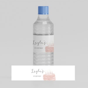 Pink Cake Water Bottle Label Template, Pink Cake Birthday Party Water Bottle Labels, Cake Party, Editable Label, Instant Download