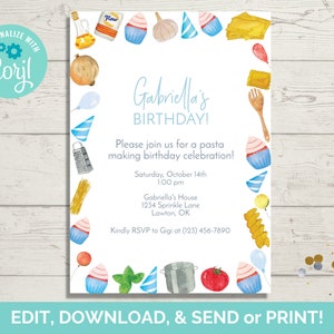 Pasta Making Invitation Template, Pasta Birthday Invite, Pasta Cooking Party Invite, Instant Download