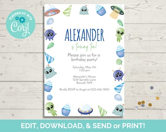 Alien Birthday Invitation Template (Digital Download)