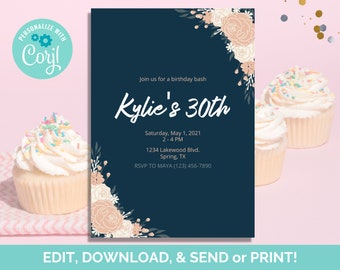 Floral Birthday Invitation Instant Download Template Printable