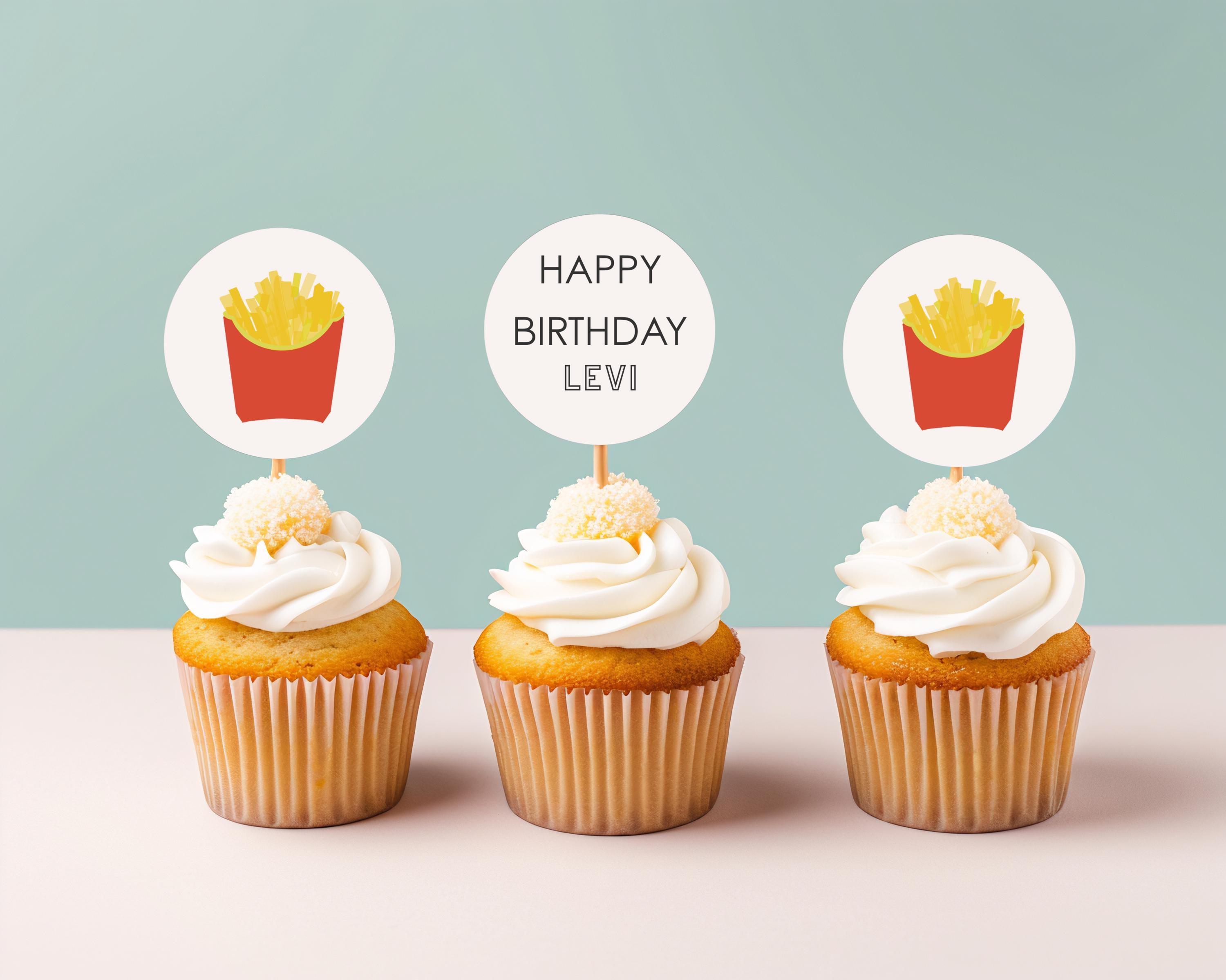 Fries Cupcake Topper Template, Cupcake Toppers, Birthday Party, Editable Toppers, Instant Download