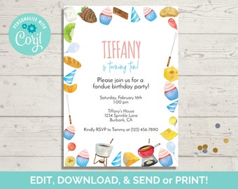 Fondue Birthday Invitation Template, Editable Fondue Birthday Party Invite, Fondue Party Invite, Instant Download, Paperless POST