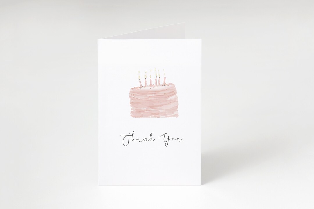 Pink Cake Thank You Card Template, Birthday Party Thank You Card ...
