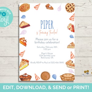 Pie Theme Birthday Invitation Template, Pie Birthday Invite, Pie Party Invite, Instant Download