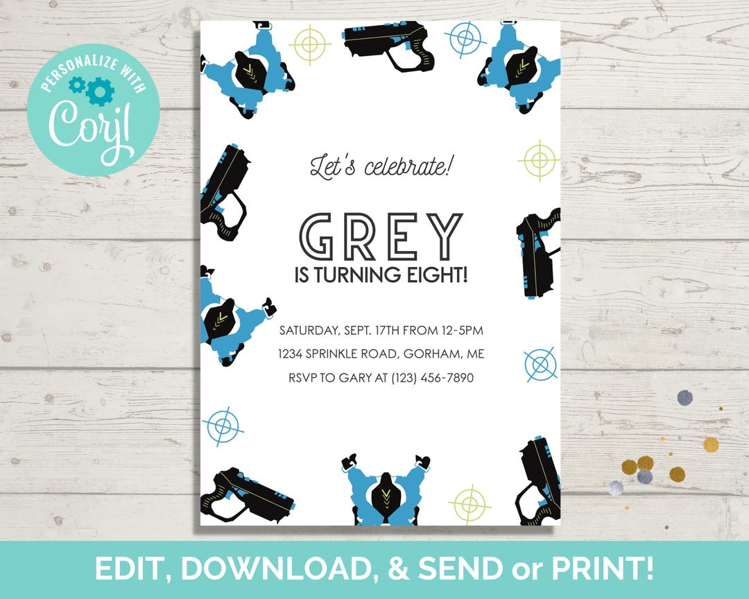 Laser Tag Birthday Invitation Template, Editable Laser Tag Birthday
