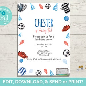 Soccer Birthday Invitation Template, Soccer Birthday Invite, Soccer Party Invite, Instant Download