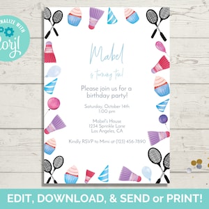 Badminton Invitation Template, Editable Badminton Theme Party Invite, Badminton Invite, Instant Download