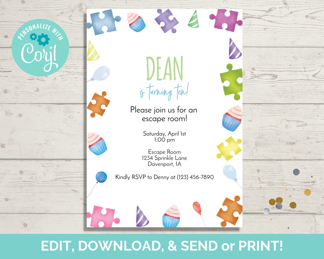 Escape Room Birthday Invitation Template, Editable Escape Room Birthday