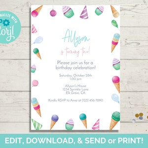 Eis Geburtstagseinladung Vorlage, Eis Geburtstag einladen, Eis Party einladen, Sofort Download