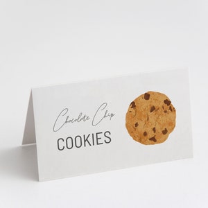 Chocolate Chip Cookie Theme Food Tent Template, Birthday Party Food Labels, Cookie Party, Editable Food Tents, Instant Download