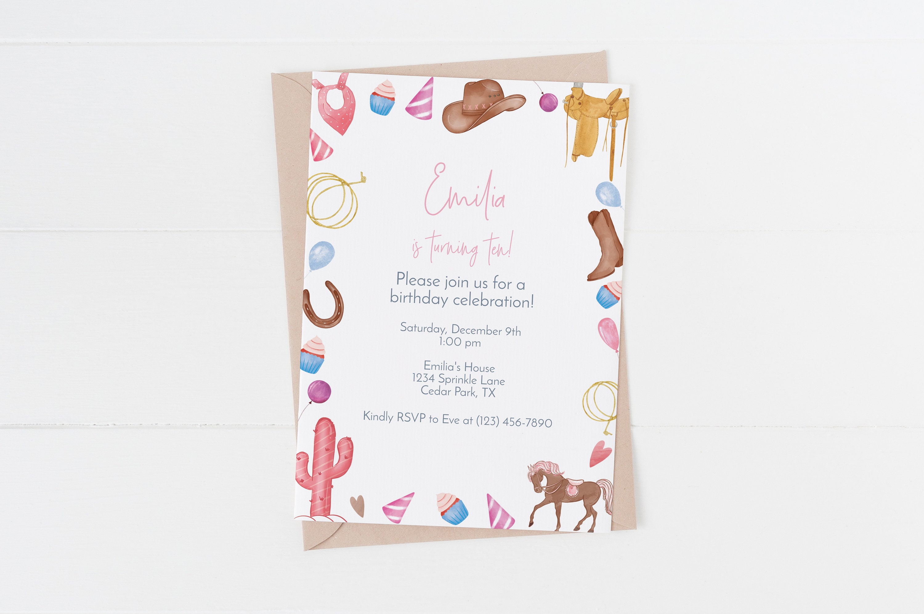 Cowgirl Birthday Invitation Template Editable Western Invite (instant