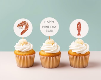Seafood Boil Cupcake Topper Template, Crawfish Boil Cupcake Toppers, Birthday Party, Editable Toppers, Instant Download