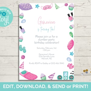Slumber Party Invitation Template, Sleepover Birthday Invite, Slumber Party Invite, Instant Download