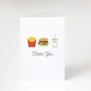 Modèle de carte Cheeseburger et frites, modèle de remerciement frites, carte de remerciement fête d'anniversaire burger, imprimable, téléchargement immédiat